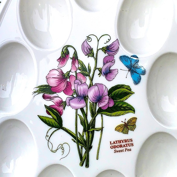 BOTANIC GARDEN BY PORTMEIRION DEVILED EGG PLATE SWEET PEA PORCELAIN WHITE FLORAL - Picture 2 of 7